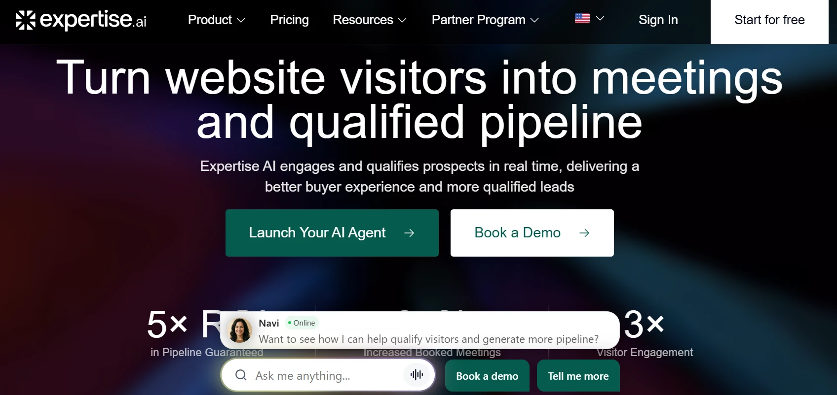 Expertise AI sales assistant turning website visitors into meetings